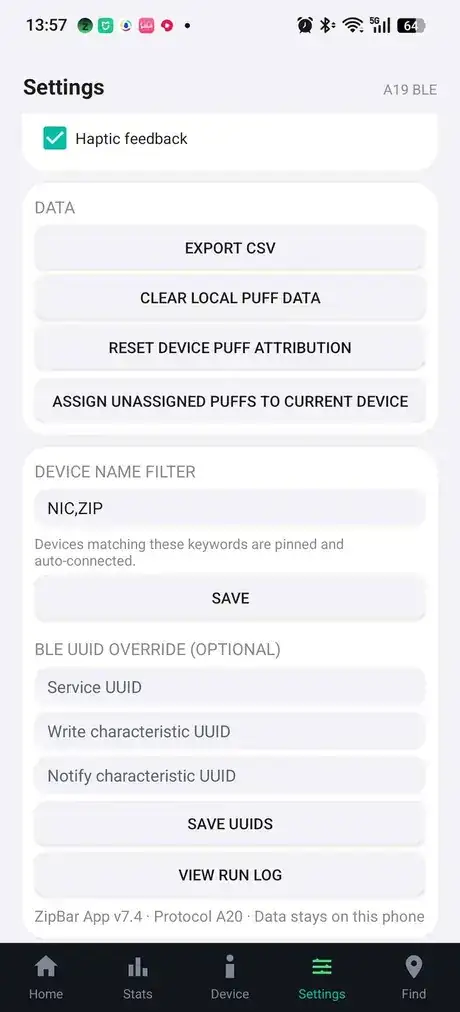 Diagnostics screen